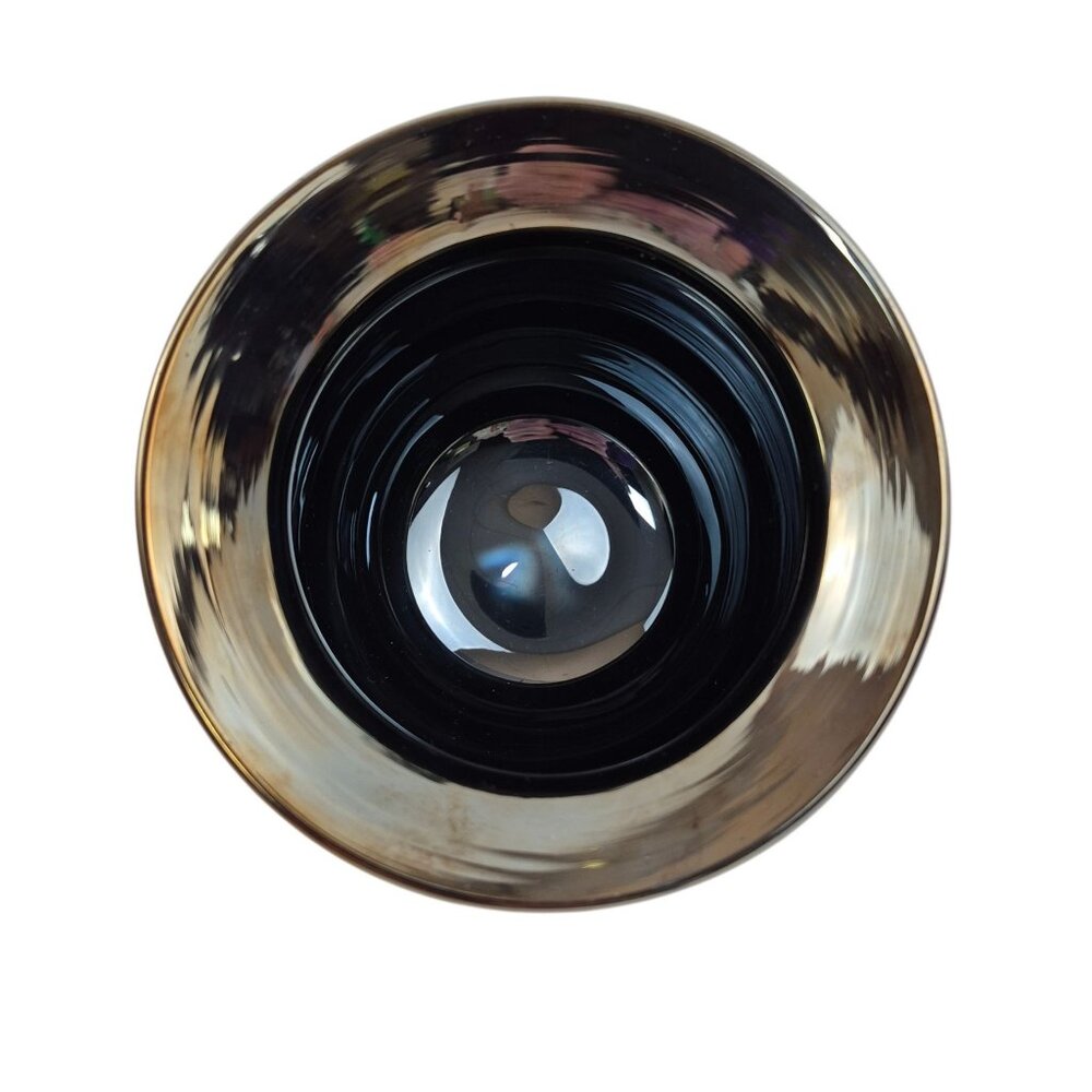 Studio Art Glass Vase Red Ribbon Stripe Black interior Hand Blown Contemporary - Picture 6 of 10
